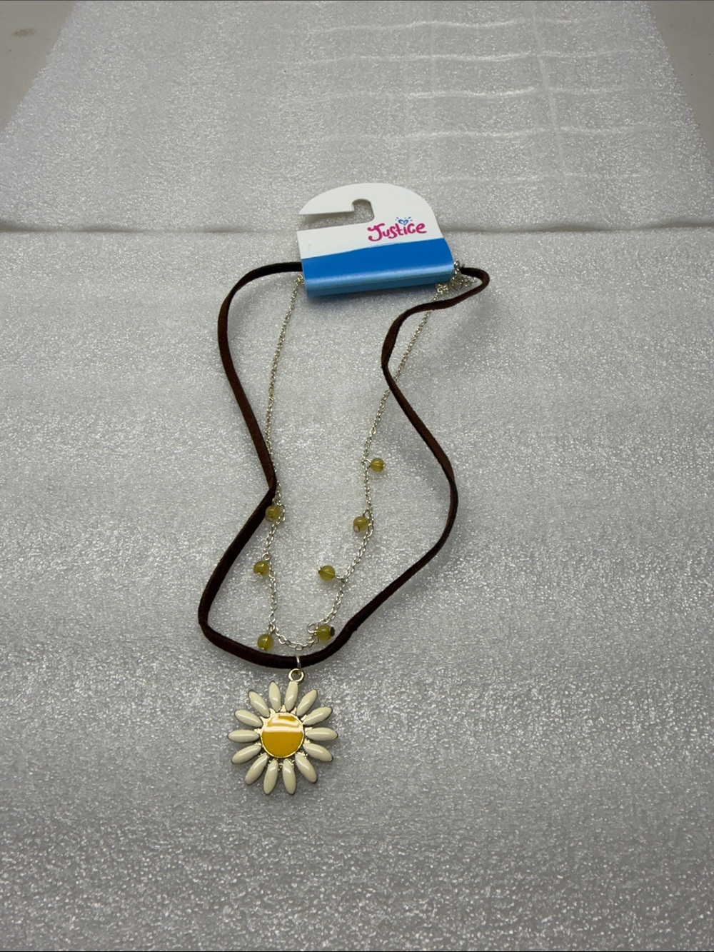 Justice Brown Suede Layered Necklace with Yellow Daisy Pendant. NEW